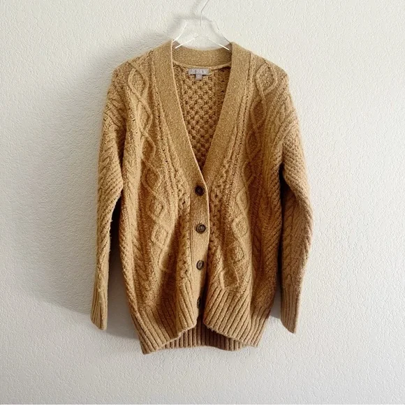 J.CREW Cable Knit Stretch Cardigan Sweater Tan XS Wool Blend - Picture 2 of 12